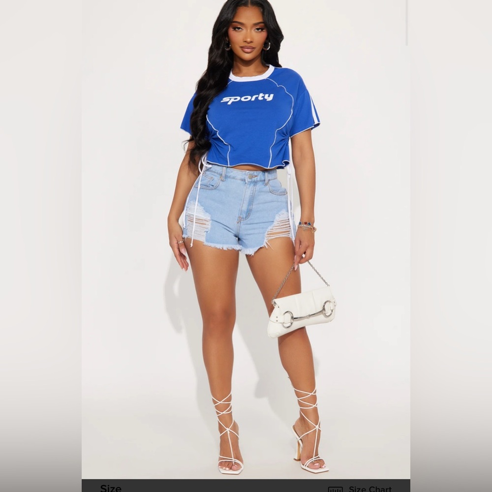 Fashion Nova Denim Blue Blvd distressed denim shorts